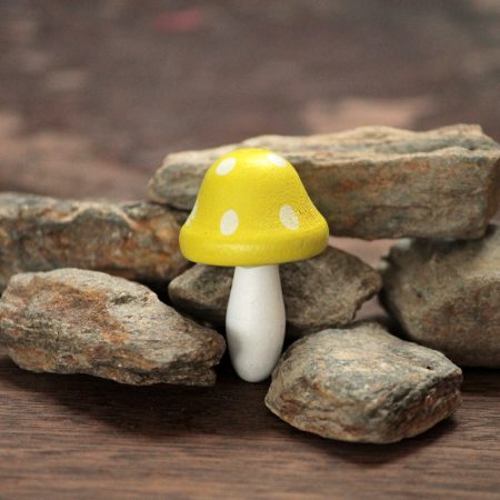 lime yellow toadstools fairy garden